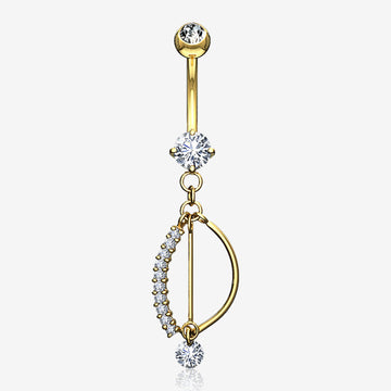 14 Karat Gold Journey Sparkle Curvature Dangle Belly Button Ring-Clear Gem